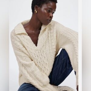 Madewell Cotton-Merino Wool Blend Cable Knit Sweater in Winter White Size XL NWT